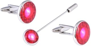 TONZN Juego de Gemelos para Hombres de Negocios, Gemelos Redondos de Fibra de Carbono con Alambre Dorado, Juegos de broches, 1 par (Color : Red) (Rosa) (Rosa)