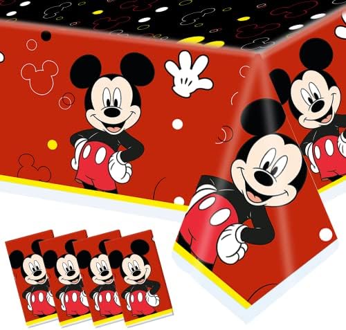 Aoozrr 4 Pcs Cartoon Mouse Tablecloths Red Theme Party Decorations Birthday Party Supplies for Kids Celebration Cute Mouse Tablecloths Disposable Plastic 70.9x43.5 Inch