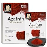 Azafrán Molido, saffron safran, Azafrán Español de Calidad, ideal para paellas, estofados, sopas, patatas y gran cantidad de guisos, Peso Neto 0.4 g, Apto para 16 raciones, Contiene 10 sobres