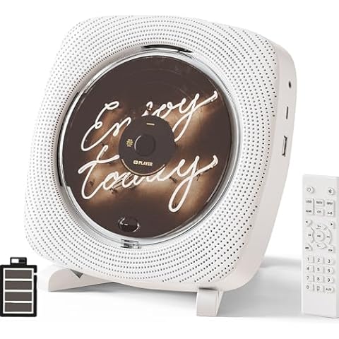 Portable CD Player with Speakers Rechargeable, Boombox CD Player for Home and Car, Fm Radio, USB and AUX Ports, Remote Control, Desktop and Wall Mounted, White, Gift Cover