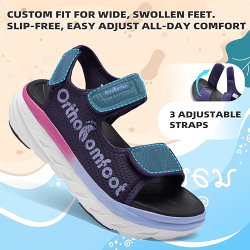 Image of Women's Orthopedic Wide Toe Box Sandals: Comfortable Arch Support Plantar Fasciitis Orthotic Casual Summer Beach Sandals, Adjustable Strap Flat Feet Walking Shoes for Foot Heel and Pain Relief