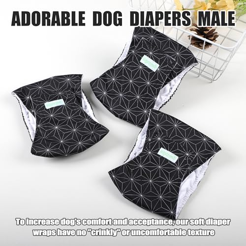 Image of wegreeco Washable Dog Diaper Male (Pack of 3) - Washable Male Dog Belly Wrap (Black Asanoha Pattern, Small)