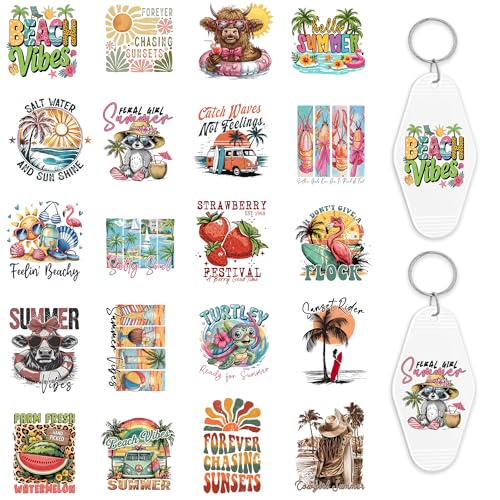 Summer UV DTF Wrap Stickers-80PCS Summer Beach Themed UV DTF Stickers for Motel Keychain, Waterproof UV DTF Decals, Sunset UV DTF Transfer