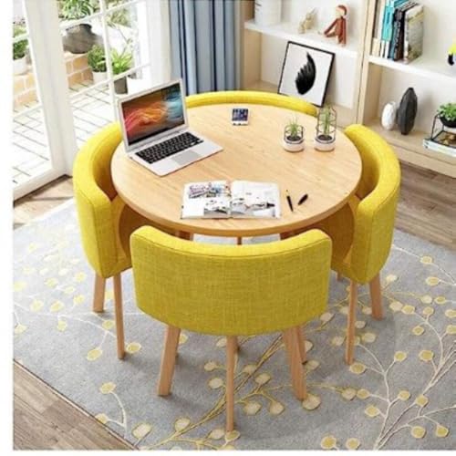 Image of Round Faux Marble Reception Table and Chairs Set, Dining Table Set for 4, Space Saving Reception Desk for Home and Apartment, Office, Conference Room, Lounge