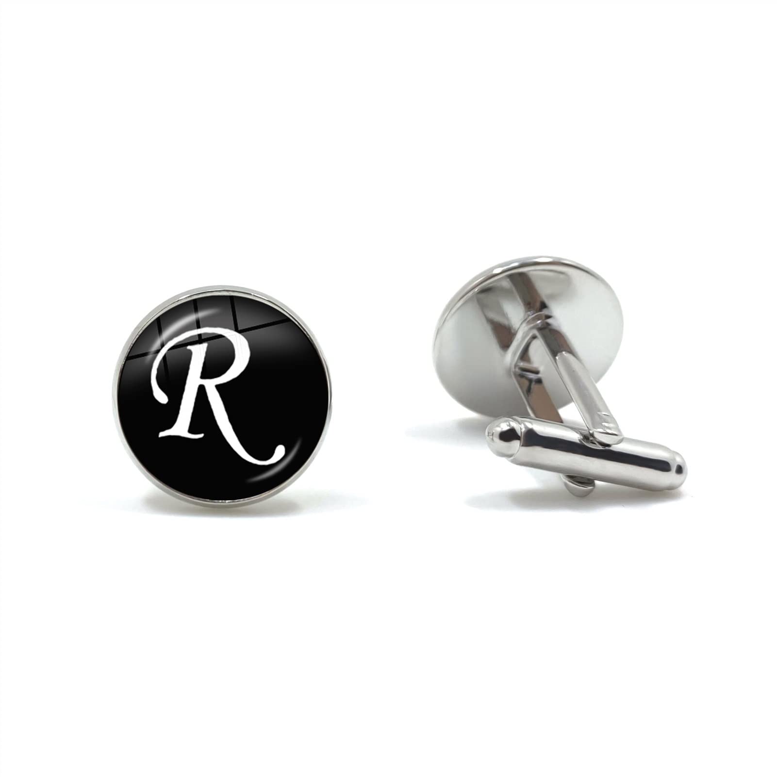 Herren Mode AZ Single Alphabet Manschettenknöpfe Silber Farbe Buchstabe Manschettenknopf für Herren Gentleman Hemd Hochzeit Manschettenknöpfe Geschenke (Metallfarbe : 24)