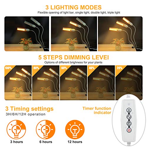 Grow Light, Ankace Full Spectrum Grow Lamp, Tri Head Gooseneck Plant Lights for Indoor Plants with Replaceable Bulb - Thumbnail 3