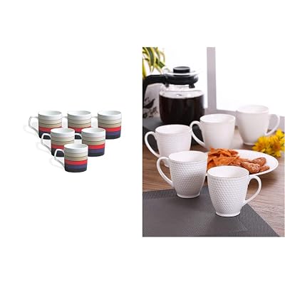 Clay Craft Director Hilton 389 Bone China Coffee Mug Set,Set of 6, Multicolour -(Size:220ml/6.6cm)- & Omega Impression B
