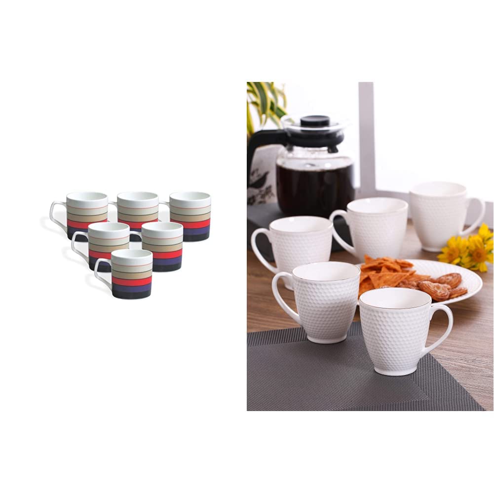 Clay Craft Director Hilton 389 Bone China Coffee Mug Set,Set of 6, Multicolour -(Size:220ml/6.6cm)- & Omega Impression B