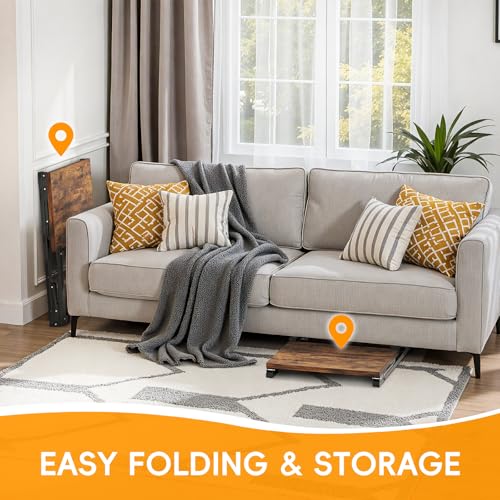 Image of Folding TV Tray Table, 28.8 inch Tall C-Shaped Side Table for Couch and Bed, Slide Under Sofa Side Desk with Storage Bag - Sturdy Metal Frame Tray for Living Room, Bedroom, Home & Office (Rustic Brown)