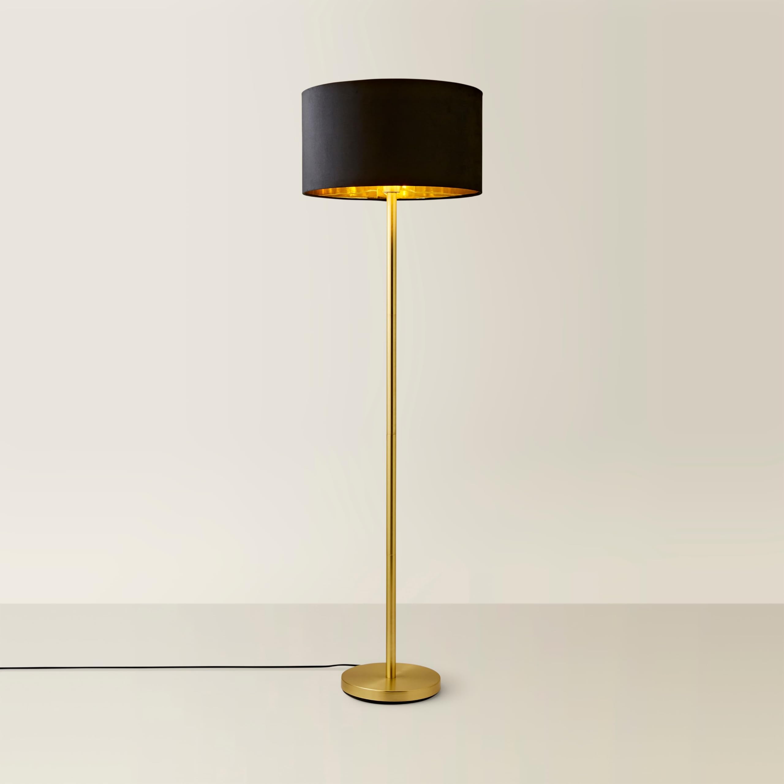 ValueLights | Charlie Gold Plated Modern Stem Floor Lamp with Black Velvet & Gold Inner Shade | Floor Lamps, Home Décor & Improvement Essential