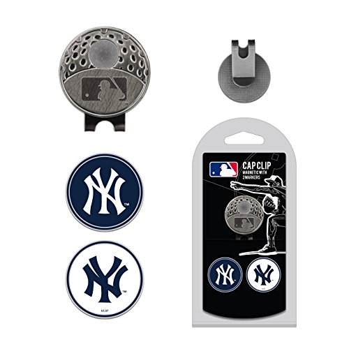 Team Golf MLB New York Yankees Golf Cap Clip with 2 Removable Double-Sided Enamel Magnetic Ball Markers, Attaches Easily to Hats