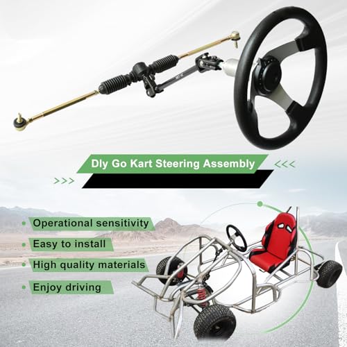 Image of JNDO Go Kart Steering kit 380mm Steering Shaft+340mm Rack and Pinion+300mm Steering Wheel+150mm Steering Column+240mm Tie Rods+80mm Sleeve Suitable for Buggy Quad Go Kart Golf UTV