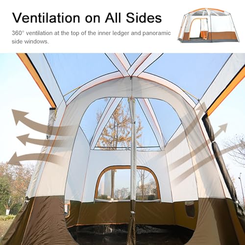Image of Outdoor Automatic Camping Tent, Waterproof Instant Tent, 2 Rooms Family Cabin Tents, with High Density Mesh, 360 Ventilation from All Sides, for Camping Hiking Mountaineering