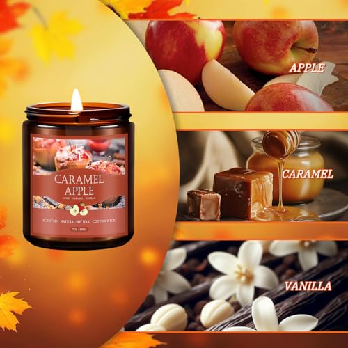 Image of Fall Candle, Caramel Apple Scented Candles for Home, Natural Soy Autumn Candle Aromatherapy Candle, 7 oz Jar Candles Fall Gifts for Women Men