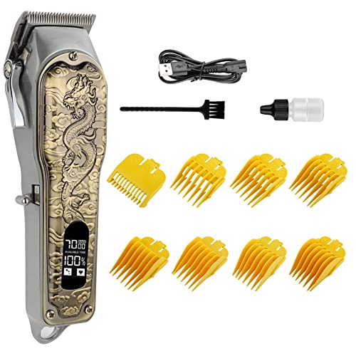 Xbsduih Cortadora de Cabello EléCtrica Retro con DiseñO de DragóN de Metal, Cortadora de Cabello Recargable, Cortadora de Cabello LCD, MáQuina de Peluquero Dedicada, D