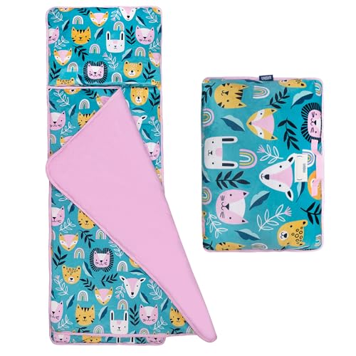 Image of Wildkin Kids Velour Nap Mat for Boys & Girls - Soft & Cozy Toddler Sleep Mat with Built-in Blanket for Daycare, Preschool, Kindergarten & Travel, Ages 3-7, Machine Washable - Party Animal