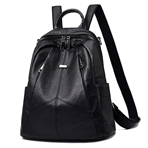 Mochila feminina requintada e versátil de couro macio de poliuretano macio para viagens de negócios, mochila antirroubo, Preto 2#, 30 x 13 x 33 cm