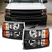 For 2007-2013 Chevy Silverado Replacement Black Bezel Headlights Driver/Passenger Head Lamps Pair New