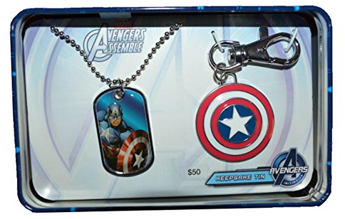 Marvel Captain America Dog Tag and Key Chain Avengers Gift Keepsake Tin Set