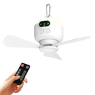Portable Ceiling Fan for Tent with Remote Control,8000mAh Battery Operated Ceiling Fan,RV Fan Rechargeable,3 Detachable Blades,Auto Shut-off,4 Speeds for Outdise Canopy Porch Gazebo Beach - Amazon product rated Grade B
