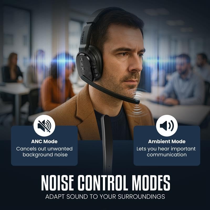 Philips Trucker Bluetooth Headset, Wireless Headset with Noise-Canceling Microphone, 2-in-One Convertible Mono & Stereo Design Headphones, All Day Extended Playtime for Work, Home, Hands-Free Driving - Image 6