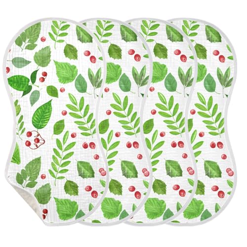 4 Pack Baby Burp Cloths, Soft Absorbent Burping Cloths for Babies, Cotton Milk Spit Up Rags, Large Size for Newborns, Baby Boys and Girls (Berry Grove Pattern)3