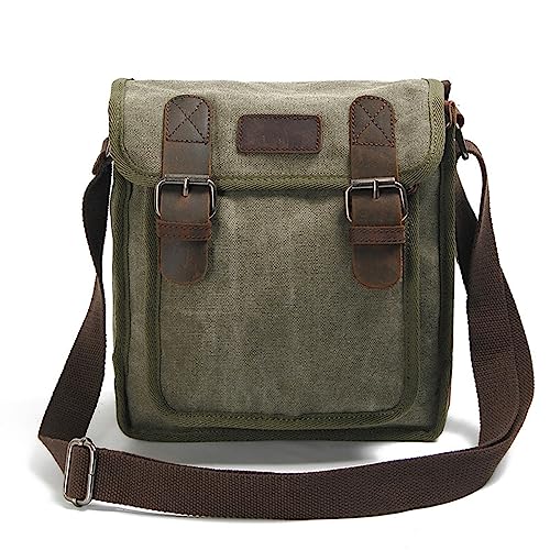 MXDVSN Borsa a tracolla da uomo a tracolla singola vintage da viaggio in tela multi-tasca per laptop business borsa a tracolla borsa laterale verde militare