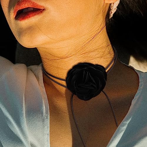 Elegante Blumen Choker Halskette - Gothic Stoff Halsband für Frauen und Mädchen - Hochzeit, Party, Geburtstag, Weihnachten (Schwarz)
