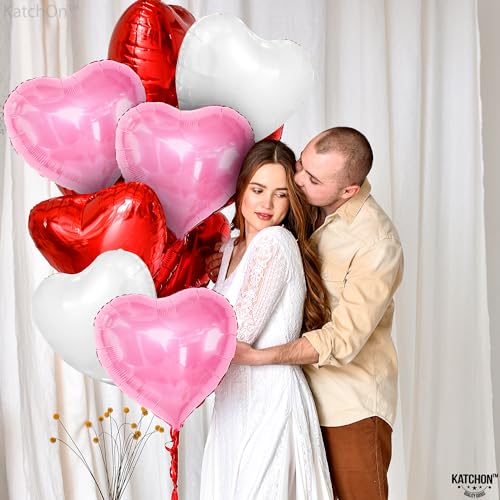 Image of KatchOn, Large Heart Balloons Decorations - 18 Inch Pack of 12 | Pink and Red Heart Shaped Balloons, Valentines Day Decorations | Happy Anniversary Decorations | Valentines Decor