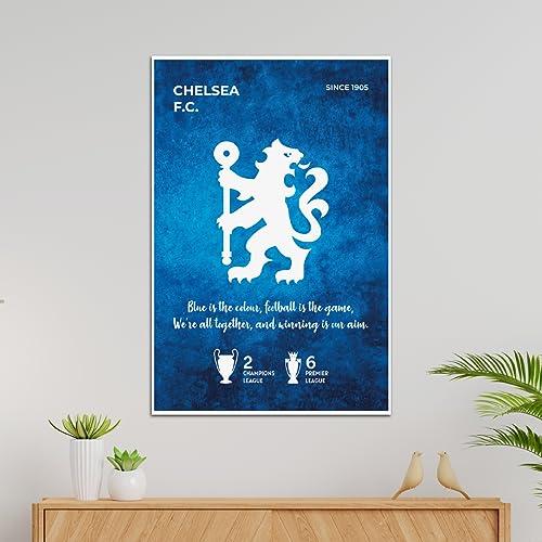Image of TenorArts Chelsea FC Poster White Club Logo Wall Poster with Thick 300 GSM Matt Finish Paper (18inches x 12inches)