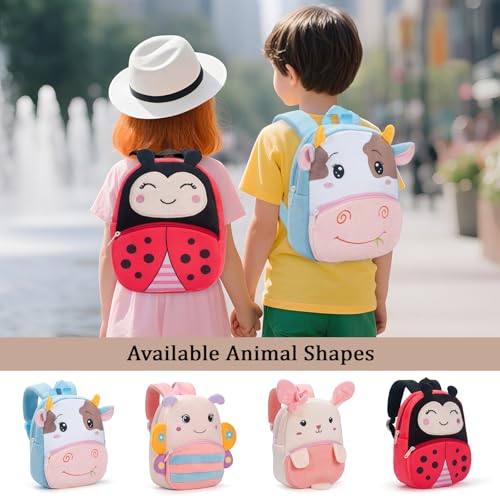 Toddler Backpack for Boys Girls - Plush Animal Cartoon Backpack for Kids 2-6 Years - Toddler Bookbag with Bee Keychain (Cow) 7