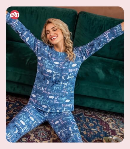 Image of ENJOYNIGHT Womens Pajama Set Cotton Pjs Long Sleeve Sleepwear with Pockets | Two Piece Crew Neck Sleep Set, Elastic Waist Long Pant, Lightweight Loungewear