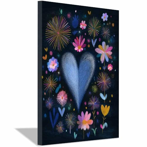 Cœur enlacé de fleurs déco murale encadrée 40x60 pour votre chambre
