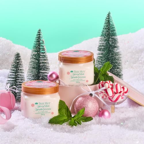 Image of Tree Hut Merry Mint Shea Sugar Scrub, Exfoliating, Hydrating & Moisturizing Body Scrub with Shea Butter & Nourishing Essential Oils, Smooth & Soften Skin, Limited Edition Holiday, 18 oz