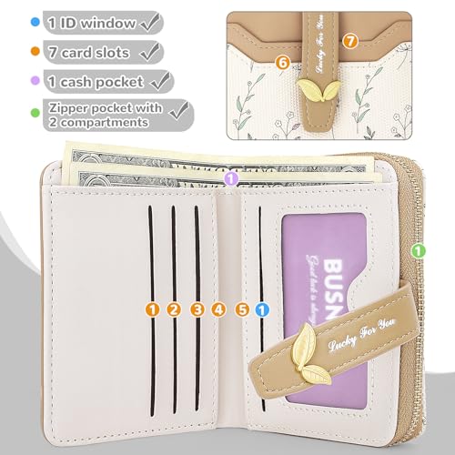Small Wallet Womens Brown Flower Cute Wallet's Women Mini Wallets for Ladies Slim Change Purse for Ladies Bifold Wallet Womens With Zipper Coin Pocket Purses Card Holder for Women4