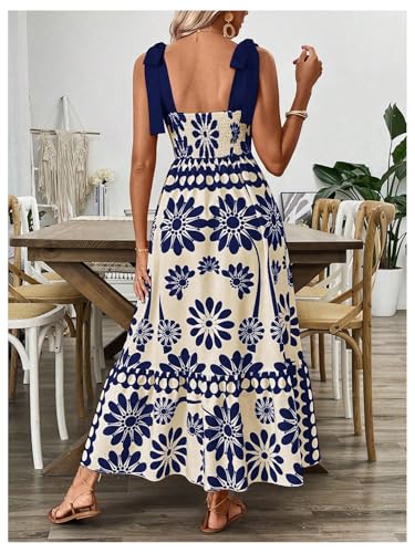 Image of Floerns Women's Vintage Sleeveless Tie Shoulder Sundress Floral Print Cami Maxi Dress