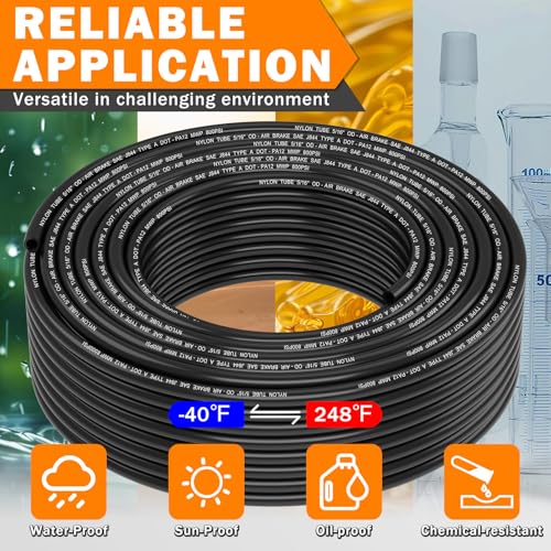 Image of CheeMuii 100 FT 5 /16 inch DOT Air Line 8MM OD Air Hose PA12 Nylon Pneumatic Tubing 30.5 Meter 5 /16 Inch OD SAE J844 Air Tubing Pipe Air Hose Line for Semi Truck Trailer or Industrial Air System