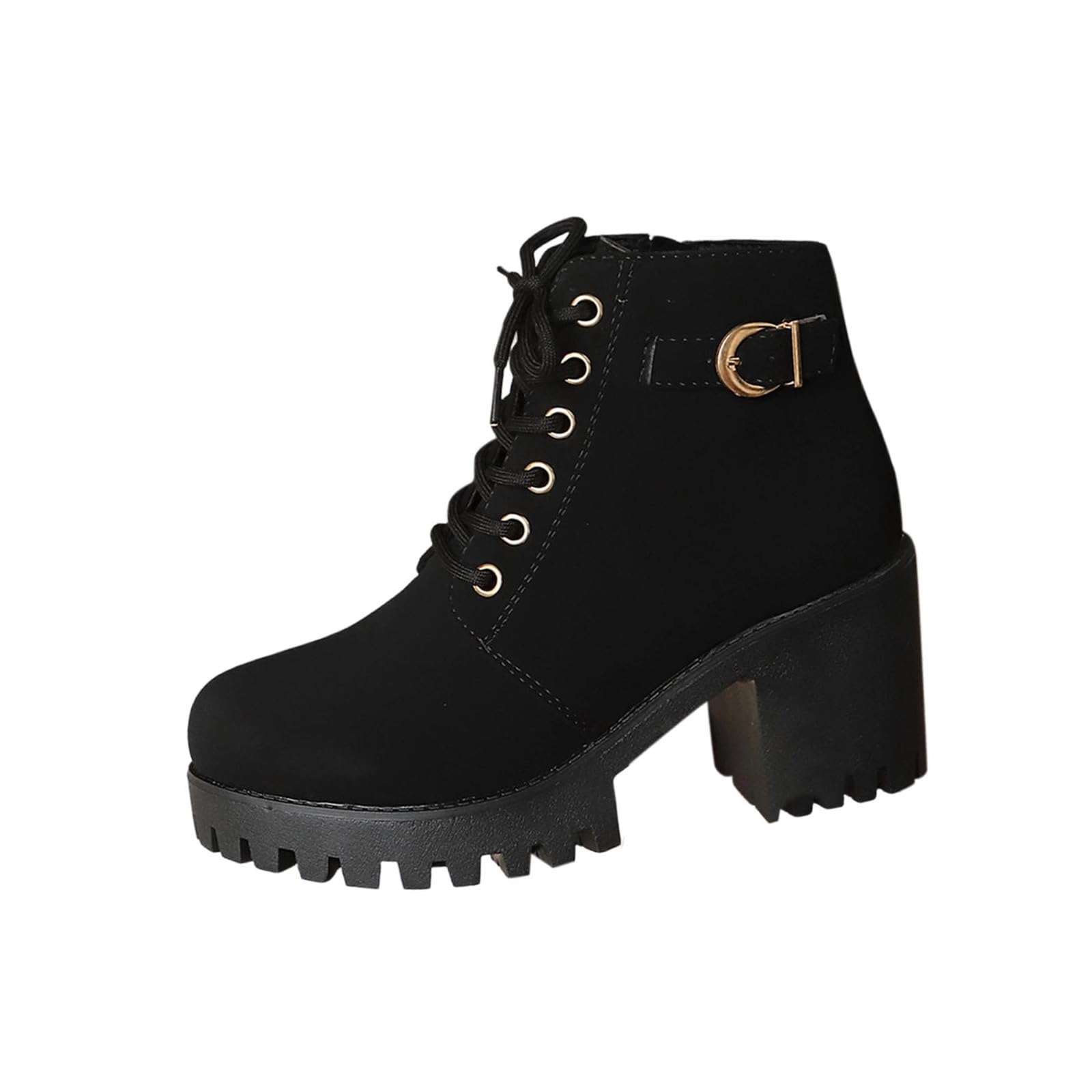 Womens Chunky Block High Heel Ankle Boots Buckle Platform Shoes Fall Dressy Side Zipper Oxford Boots