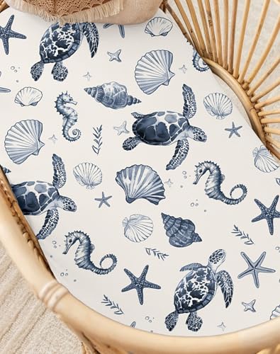 Image of Bassinet Sheets for Baby Girls Boys 2 Pack, Fitted Baby Mattress Sheet for Rectangle, Oval, Hourglass Bassinet Mattress, Breathable Cozy & Universal Fit (Deep Blue, Bassinet Sheet)