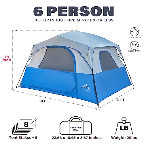 Gohimal Tents 6 Person For Camping,Easy Setup Waterproof Windproof Camping Tent,Double Layer Cabin Tent -10'X9'X79In(H) #TOP1