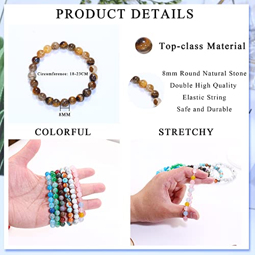 Jerywe 12 Pcs 8Mm Beaded Bracelets For Women Men Natural Stone Stackable Bracelet Charm Beaded Healing Crystal Stretch Bracelets Jewelry #TOP1
