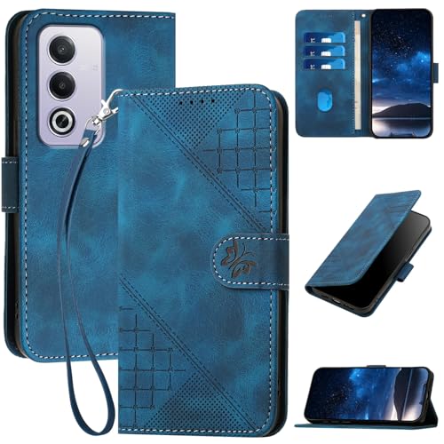 Case for Oppo A80 5g 6.67" 2024, PU Leather Flip Shell with Card Slots,Wrist Hand Strap & Magnetic Clasp,Butterfly Phone Folio Shell Book Cover for Oppo A80,Blue