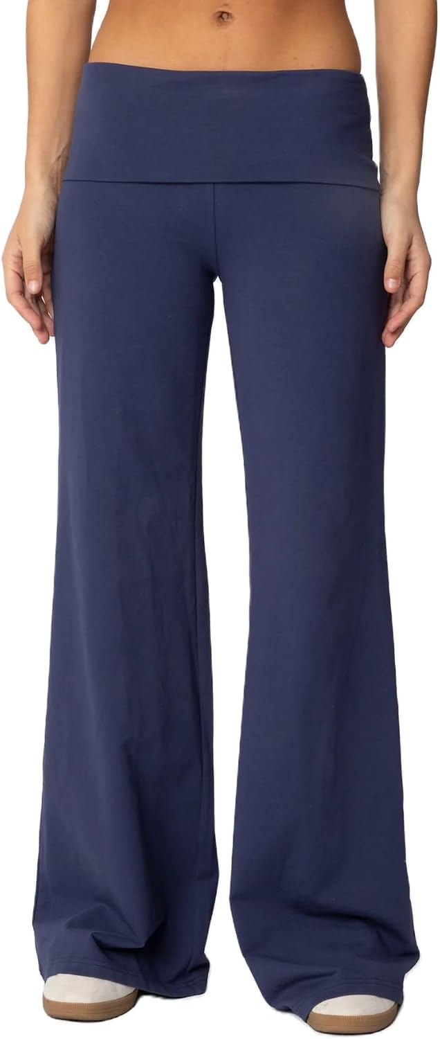 Adoeren Women Fold Over Straight Leg Yoga Pants Low Rise Leg Sweatpants Y2k Flare Lounge Leggings Bell Bottoms