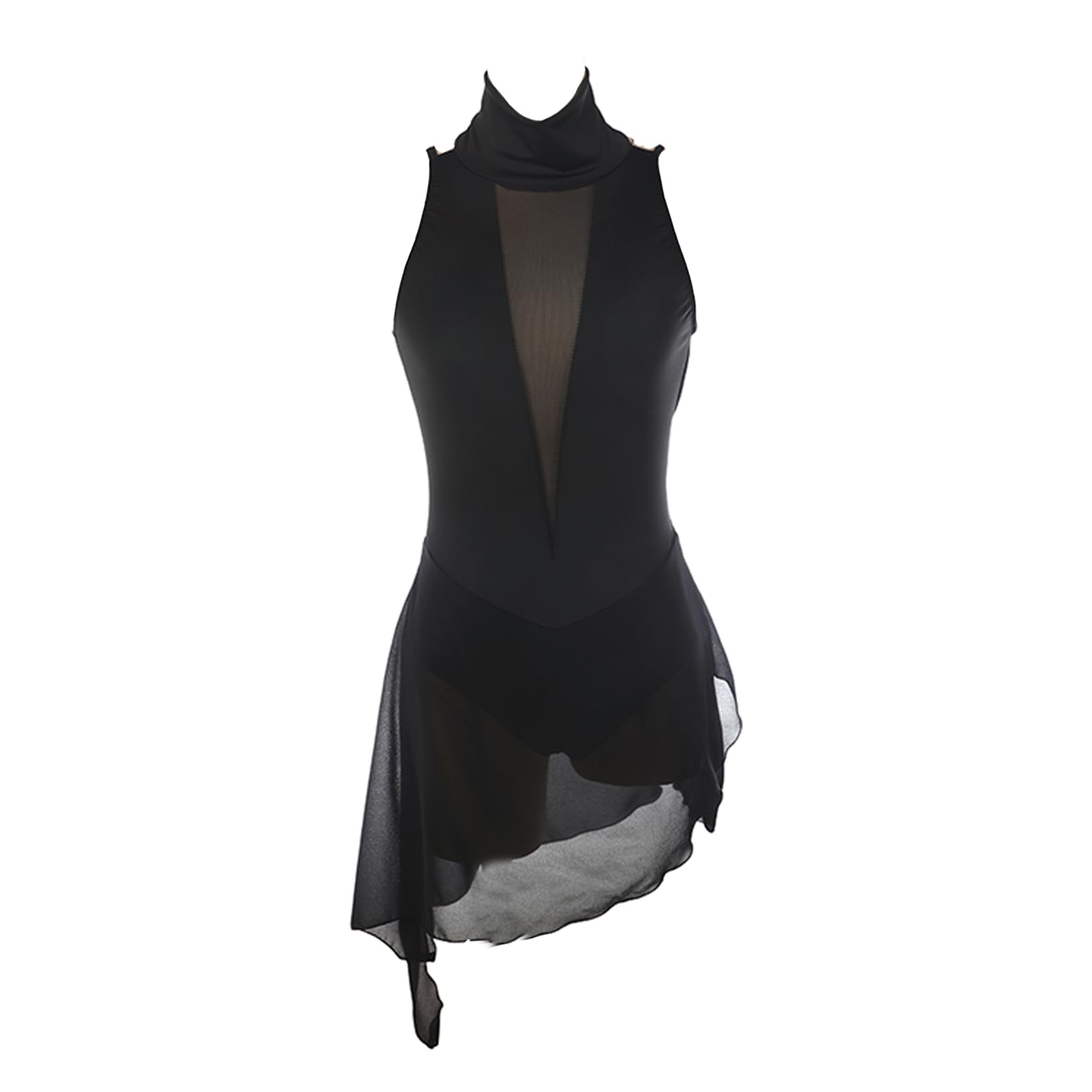 Abito Pattinaggio Artistico Donna, Nero, Rosso, Senza Maniche, Senza Schiena Vestito, Abito da Allenamento for Pattinaggio su Ghiaccio, Body Ginnastica Ritmica