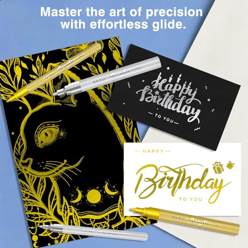 Image of SFAIH Gold & Silver Paint Markers Pens - 4 Pack 0.7MM Fine Tip Metallic Acrylic Markers for Card Making, Gift Decorating, Rock Painting, Detailed Art