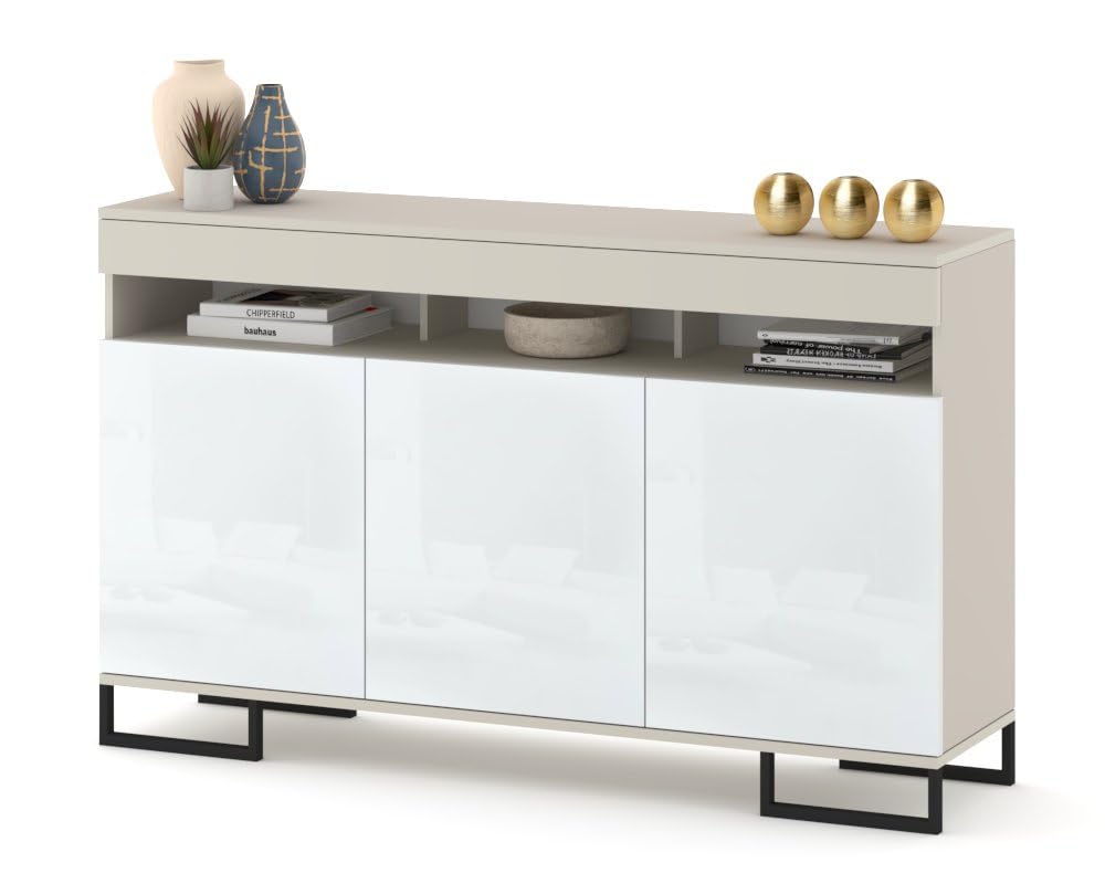 Euro Style Große Kommode Fernsehschrank Sideboard Tv Lowboard 120cm Kaschmir/Weiß Hochglanz