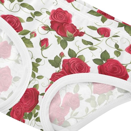 Wusikd Red Roses Green Leaves Girls' Underwear Cotton Girls Briefs Soft Toddler Underwear 2T4