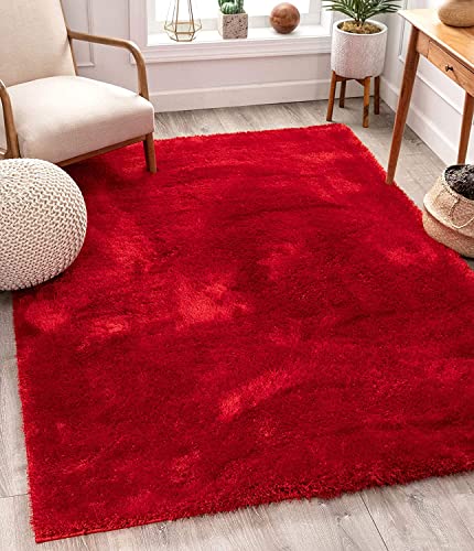 Image of Urban Modern Decor Features 7x10 Feet Modern Soft Shaggy Carpet Thick, Fluffy & 2 inch Pile Shag Rug for Your Kids Room, Bedroom & Livingroom(7x10 feet,Red Plain)