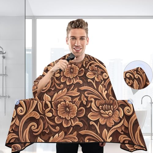 Capa de barbería marrón con diseño floral para hombres miniatura 6