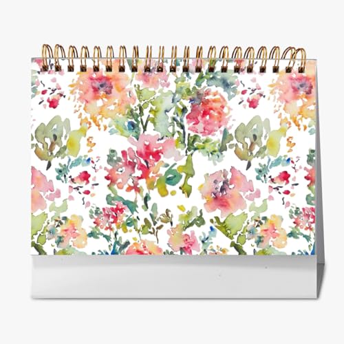 2026年 卓上カレンダー 花柄 水彩 月間カレンダー ページめくり 新日本カレンダー 実用性 文房具 360°書き込み 小型 デスクトップ おしゃれ 計画整理 プレゼント 2025年9月?2026年12月